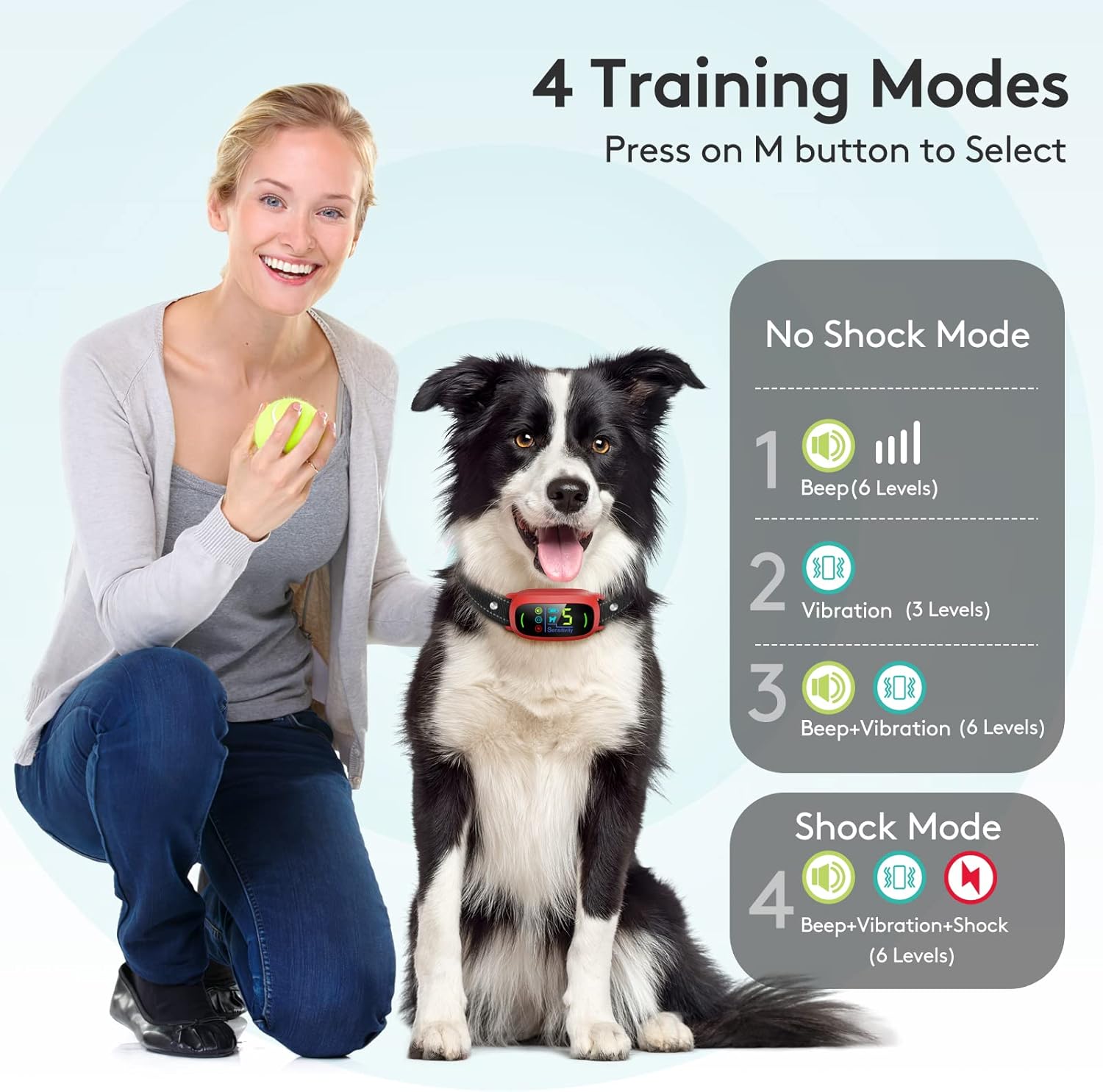 Bark Collar, Rechargeable Dog Bark Collar with 5 Adjustable Sensitivity and Intensity Beep Vibration Shock, Anti Barking Collar for Small Medium Large Dogs… (Red)