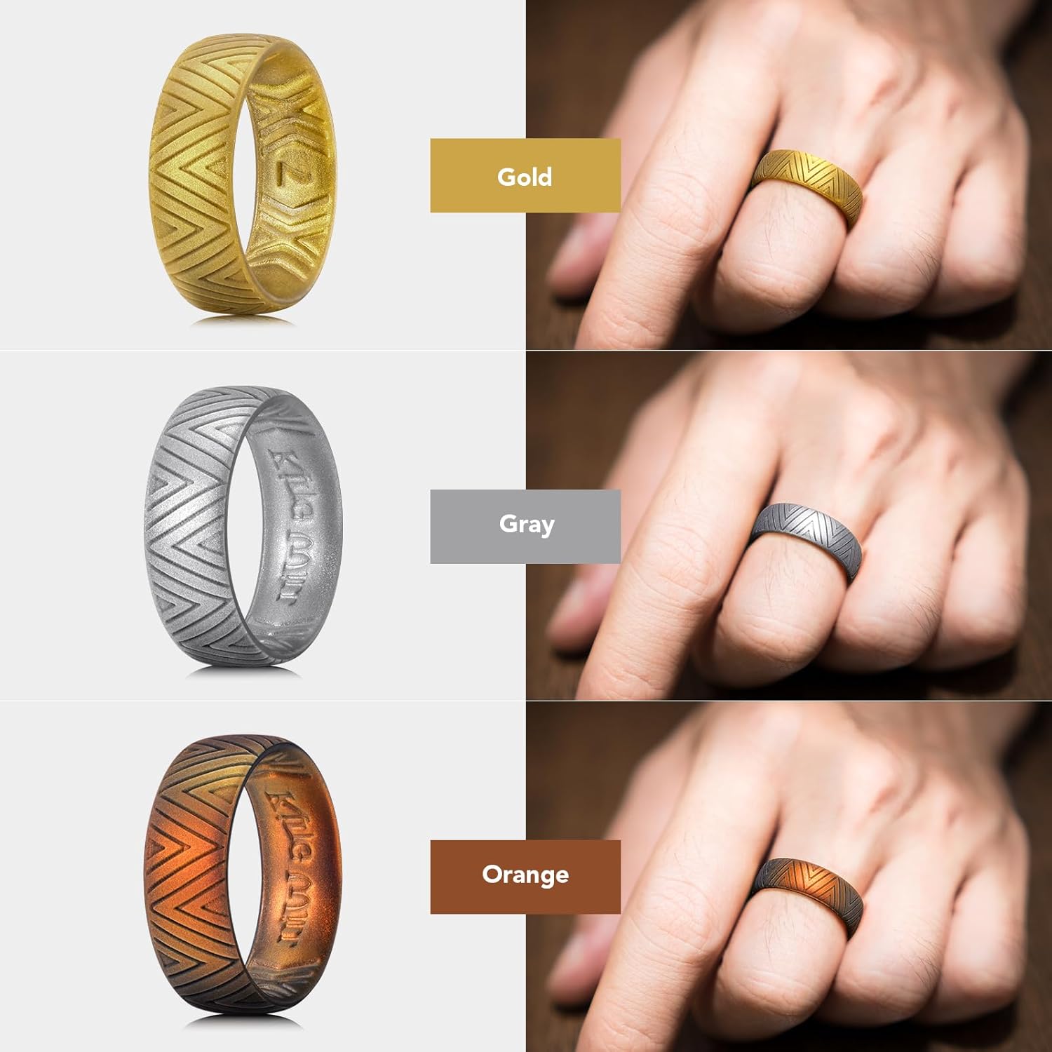 King Will Silicone Wedding Band for Men Women- 1.8mm Ultra Thin Ring 3 Packs in Dinasour Pattern, Hypoallergenic Rubber Ring - Image 5