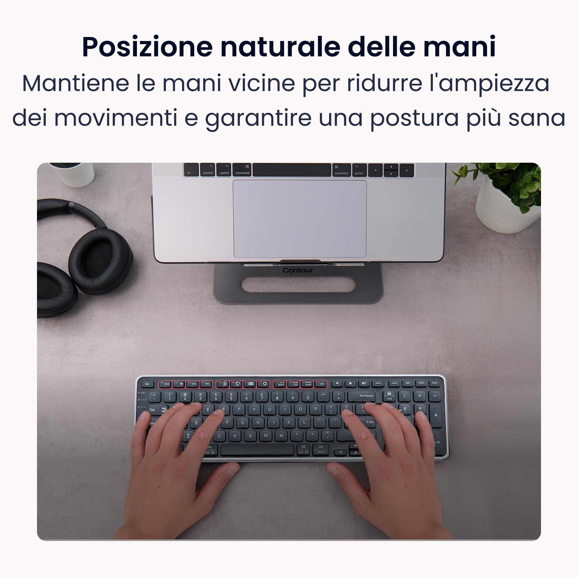 Contour Balance Keyboard | Tastiera wireless con ricevitore Bluetooth | Layout USA | Super sottile | Ergonomica | Tastierino numerico + tasti multimediali | Casa e ufficio | Per Windows e Mac
