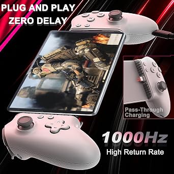 USB C Game Controller for iPad/Tablet (6.7-11in compatible), Plug and Play Gamepad Joystick, Remote Play Controller for PS5/Xbox/PC, Cloud Game, Hall Rocker/Trigger/Turbo/Macro, Passthrough Charging