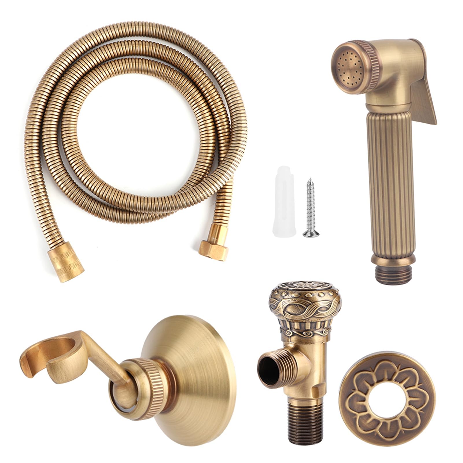 Spruzzatore per bidet portatile in ottone vintage, spruzzatore per bidet portatile, supporto per testina di spruzzo, set di tubi flessibili, accessori per il bagno adatti