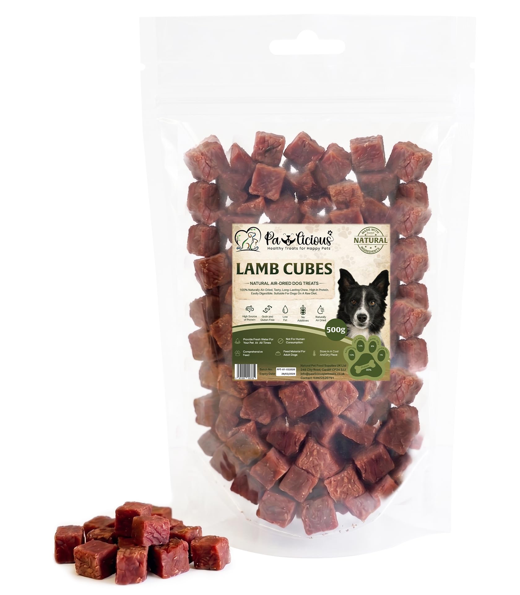 Pawlicious Lamb Cubes For Dogs 500g, 100% Natural Single Ingredient Air Dried Dog Chews, Hypoallergenic Novel Protein, High Protein Low Fat, Grain Free Training Treats for Dogs