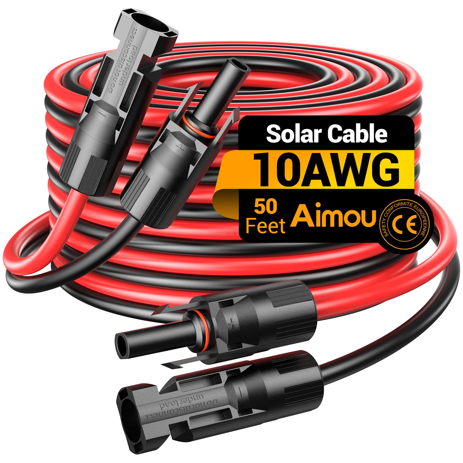 Cavo di prolunga solare da 15 m, 10 AWG, cavo per pannello solare con connettori femmina e maschio, per camper all'aperto, sistemi fotovoltaici off-grid (nero + rosso)