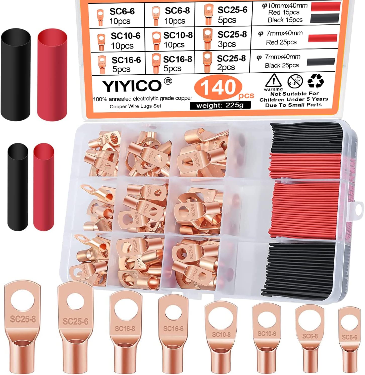 Copper Ring Terminal Assortment | Cable Lugs, Crimp Connectors For Wiring (German Product)