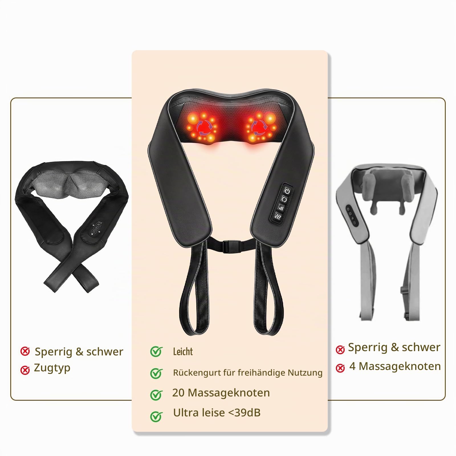 TISSCARE Shiatsu Nackenmassagegerät mit Wärme – Elektrisches Massagegerät für Schulter, Rücken, Beine & Füße – Tiefe Gewebemassage zur Entspannung – Geschenk für Eltern & Partner