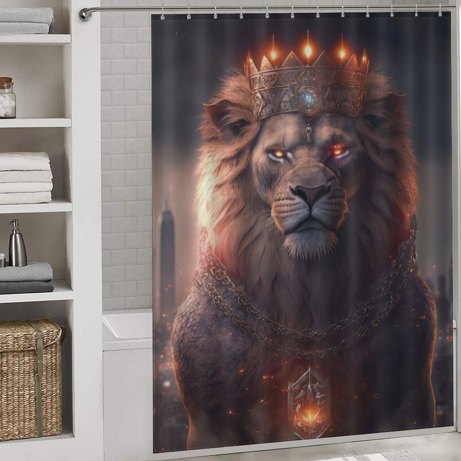 Rideau de douche lion lavable pour stopper les fuites d'eau de la baignoire