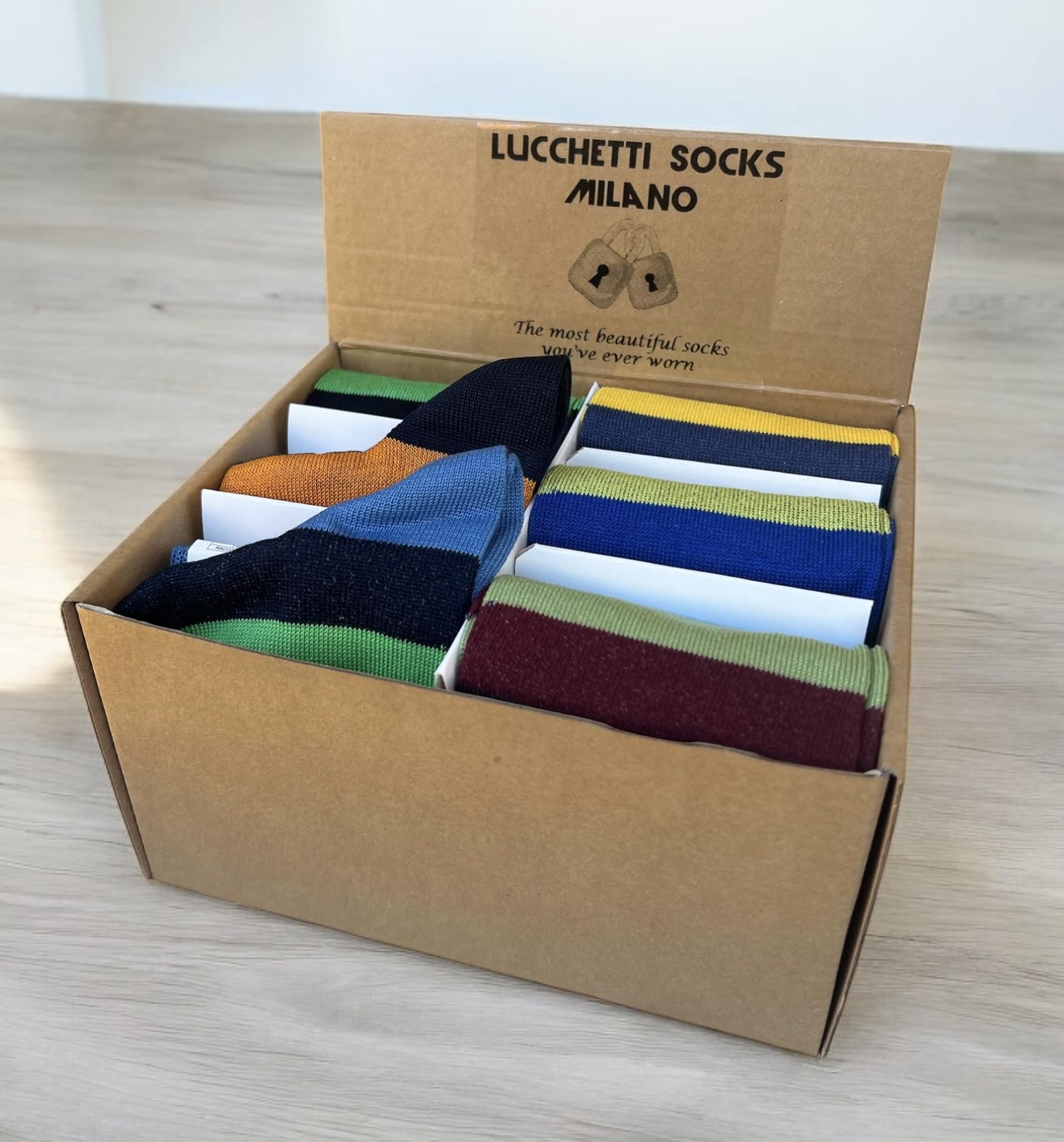 Lucchetti Socks Milano 6 Pares Calcetines Hombre Verano Hilo Escocia Hasta la Rodilla no Bajan Calcetines Algodon Hombre 100% Made in Italy Calcetines Altos Hombres Elásticos