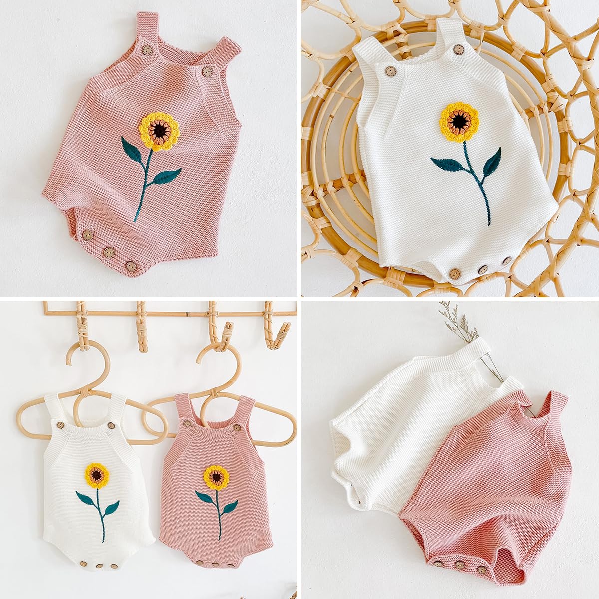 Simplee kids Dziewczynka Kint Pompony Romper bez rękawów Dziewczyna Kint ubrania 0-24 m, Dd-różowy, 3-6 miesi?cy