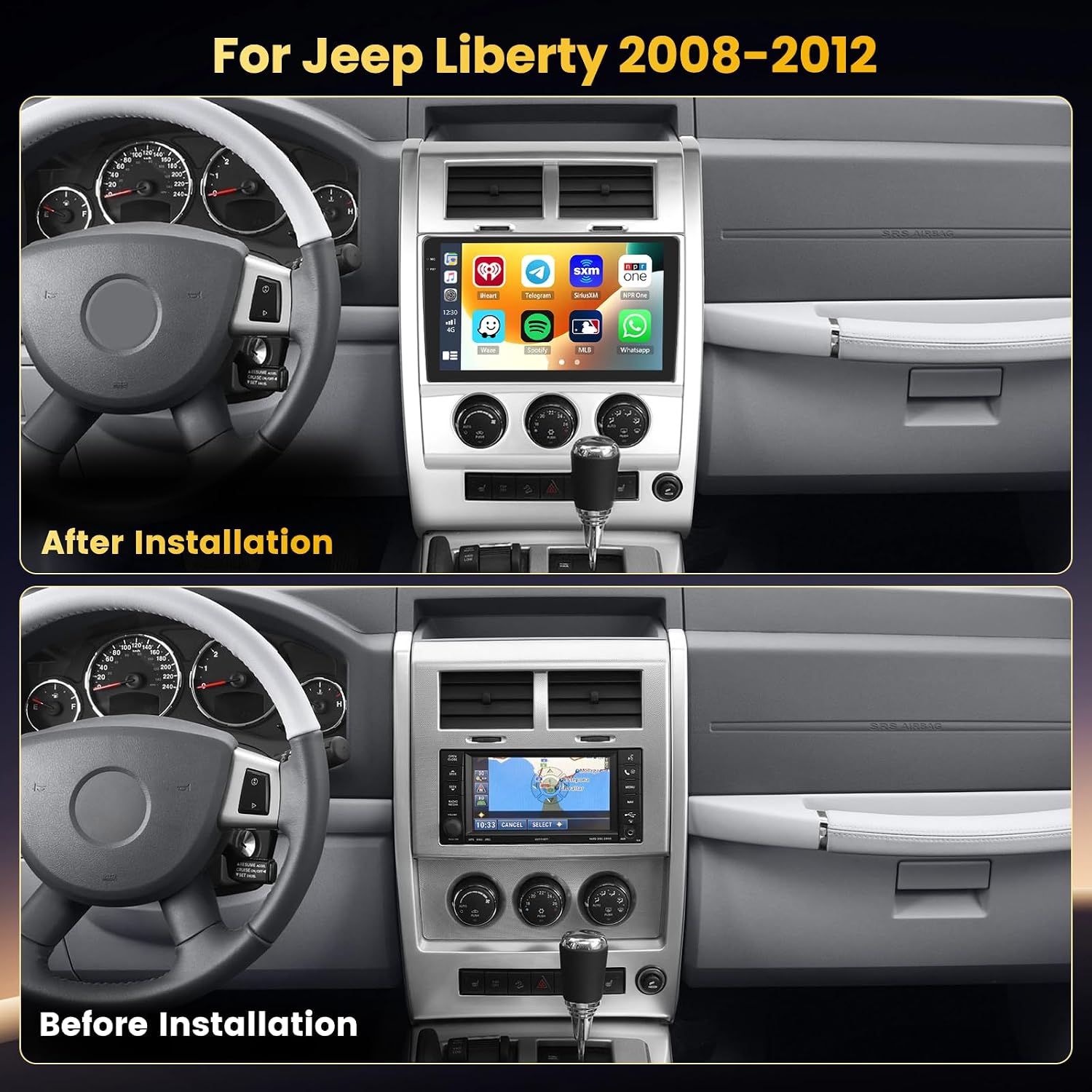 4+128GB Android 15 Car Stereo for Jeep Liberty 2008-2012 Wireless Carplay Android Auto, 10.1 Inch Incell Touch Screen Car Stereo with GPS, Backup Camera, Bluetooth, FM/RDS, EQ, WiFi, SWC