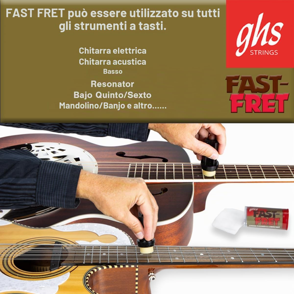 GHS Fast Fret – Detergente per corde e lubrificante per chitarre elettriche, acustiche e bassi, tono di lunga durata, suonabilità fluida, riduce il rumore delle dita, protegge corde e tastiere