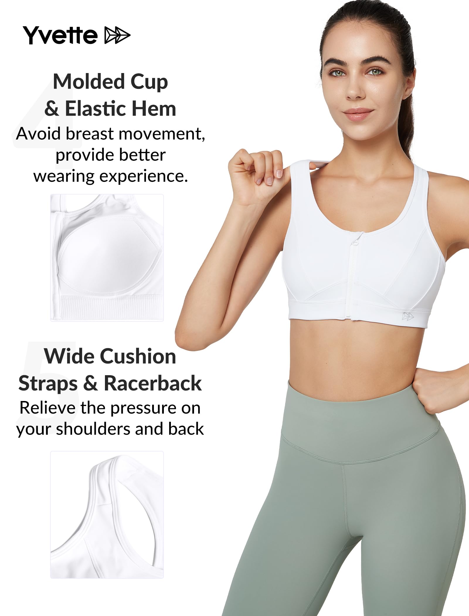 Yvette Sujetador Deportivo de sujeción Fuerte para Mujer, Cierre Frontal sin Aros, Espalda de Corredor sin Relleno para Fitness, Yoga, Jogging