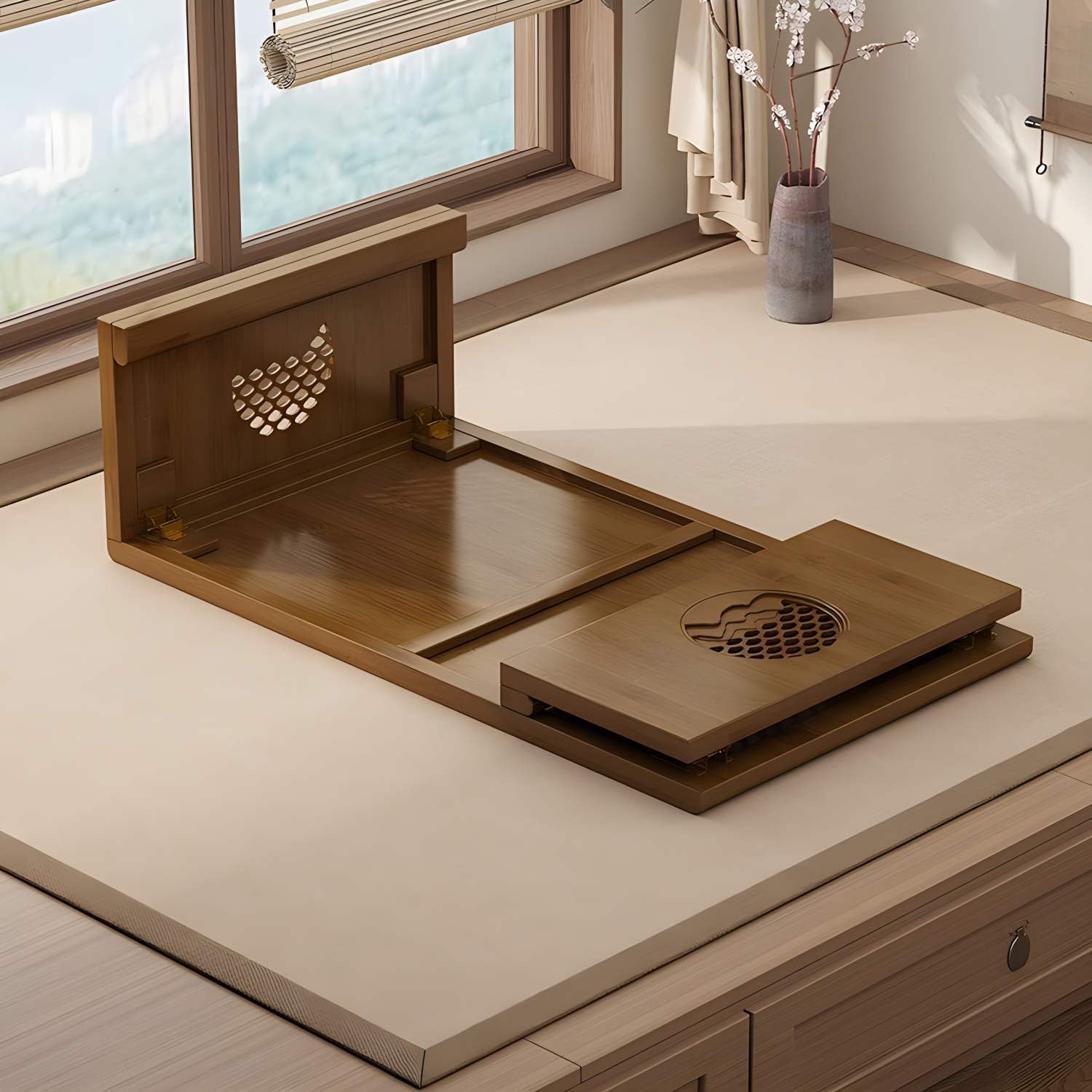 Folding Coffee Table Foldable Japanese Floor Table Low Table for Living Room,Dining Room,Tea,Tatami,Home Decoration (31.49 * 19.68 * 12.2 INCH)