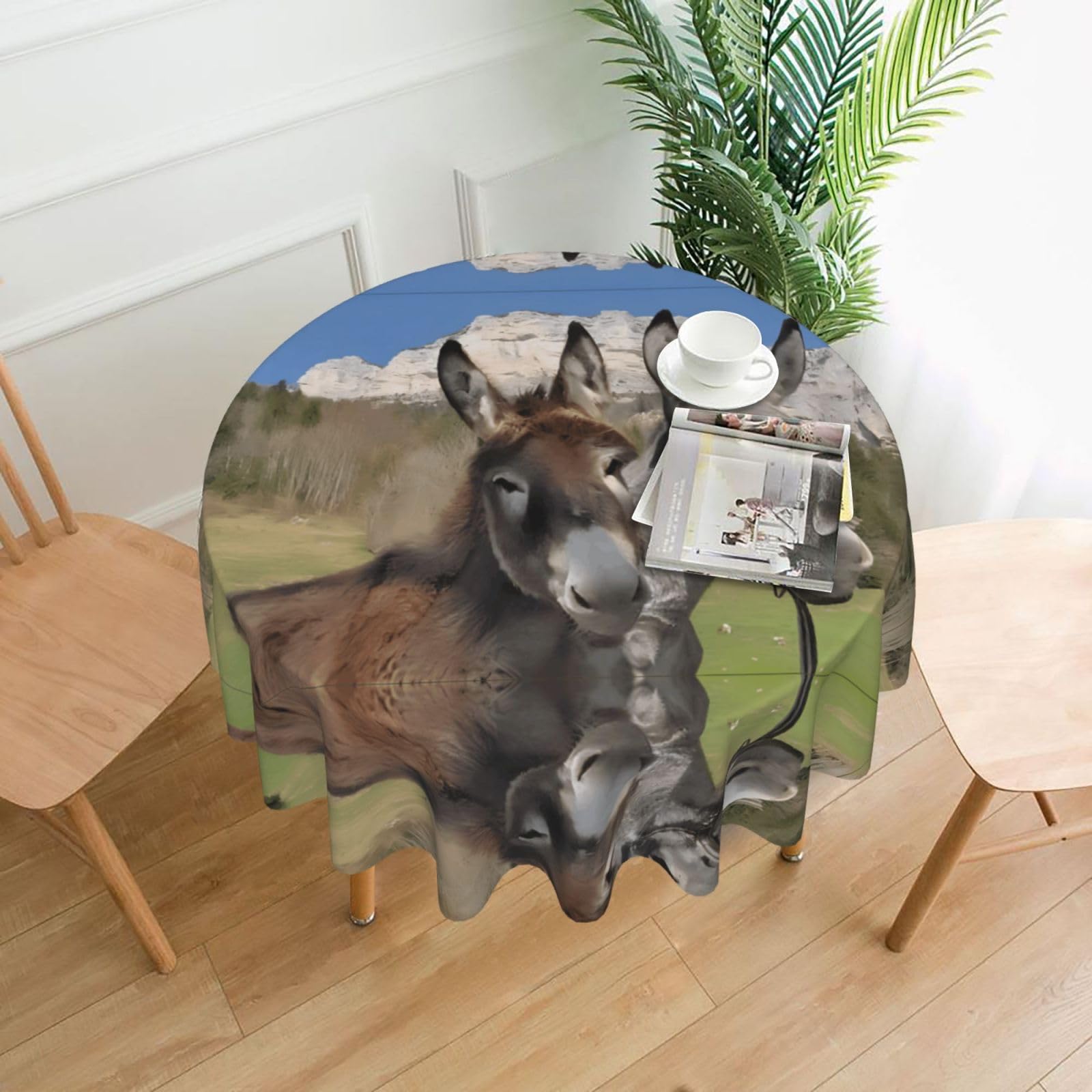 ZHAOUR Funny Donkey Print Round Washable Tablecloth – Table Cover