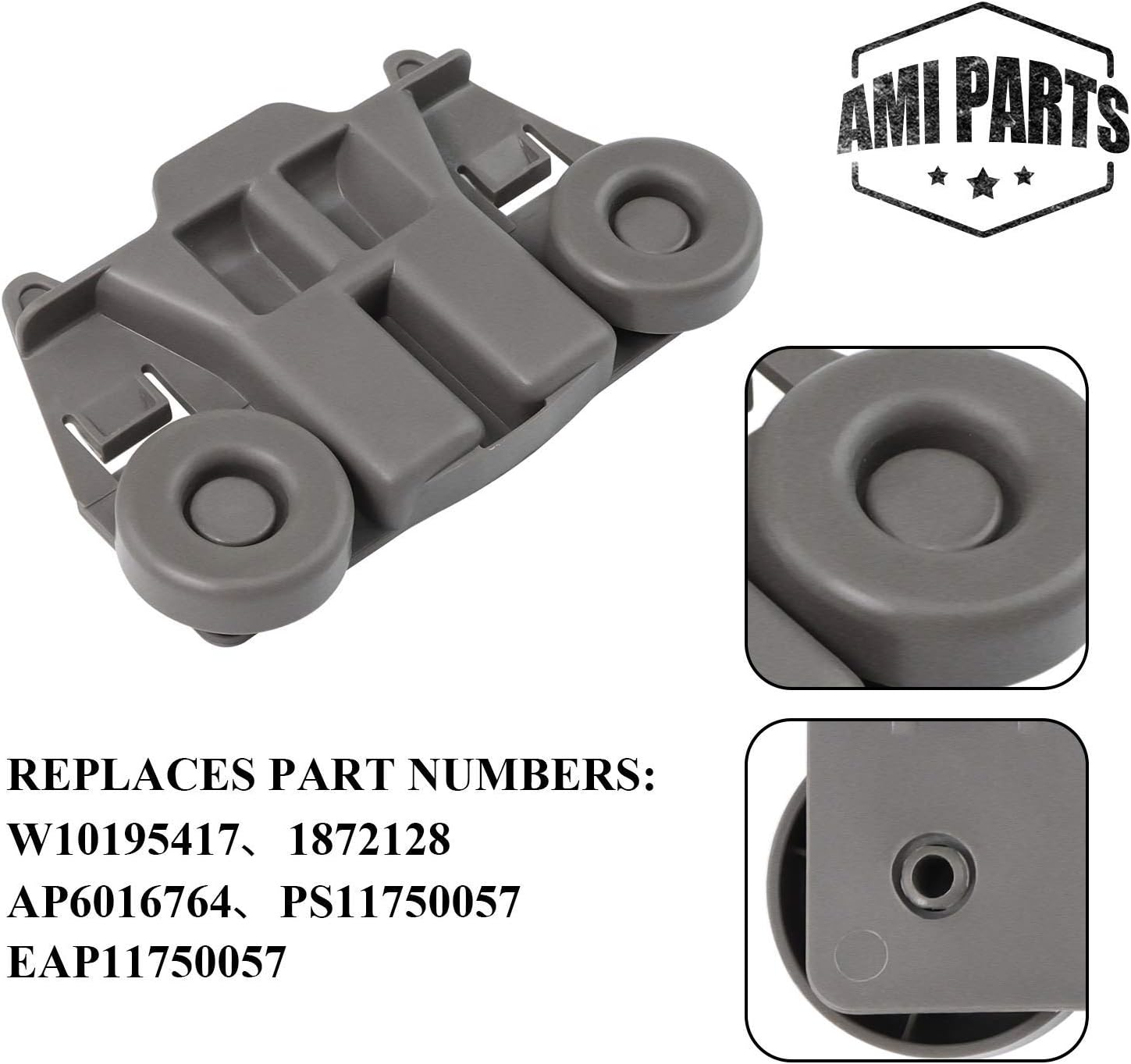 AMI PARTS W10712395 Dishwasher Rack Adjuster Metal Kit & 4 PACK W10195417 UPGRADED Dishwasher Wheels Lower Dish Rack Roller Wheels