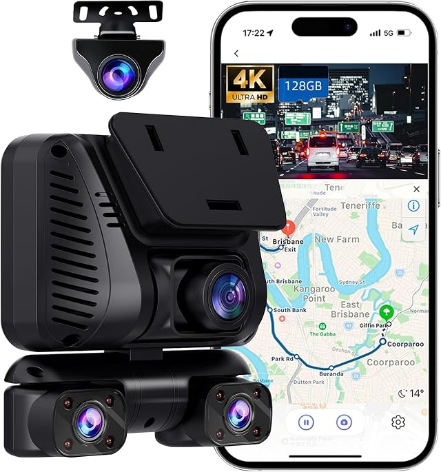 4K Dash Cam 360 View 4 Channel Front and Rear Dash Camera for Cars Built-in 5GHz Wi-Fi GPS