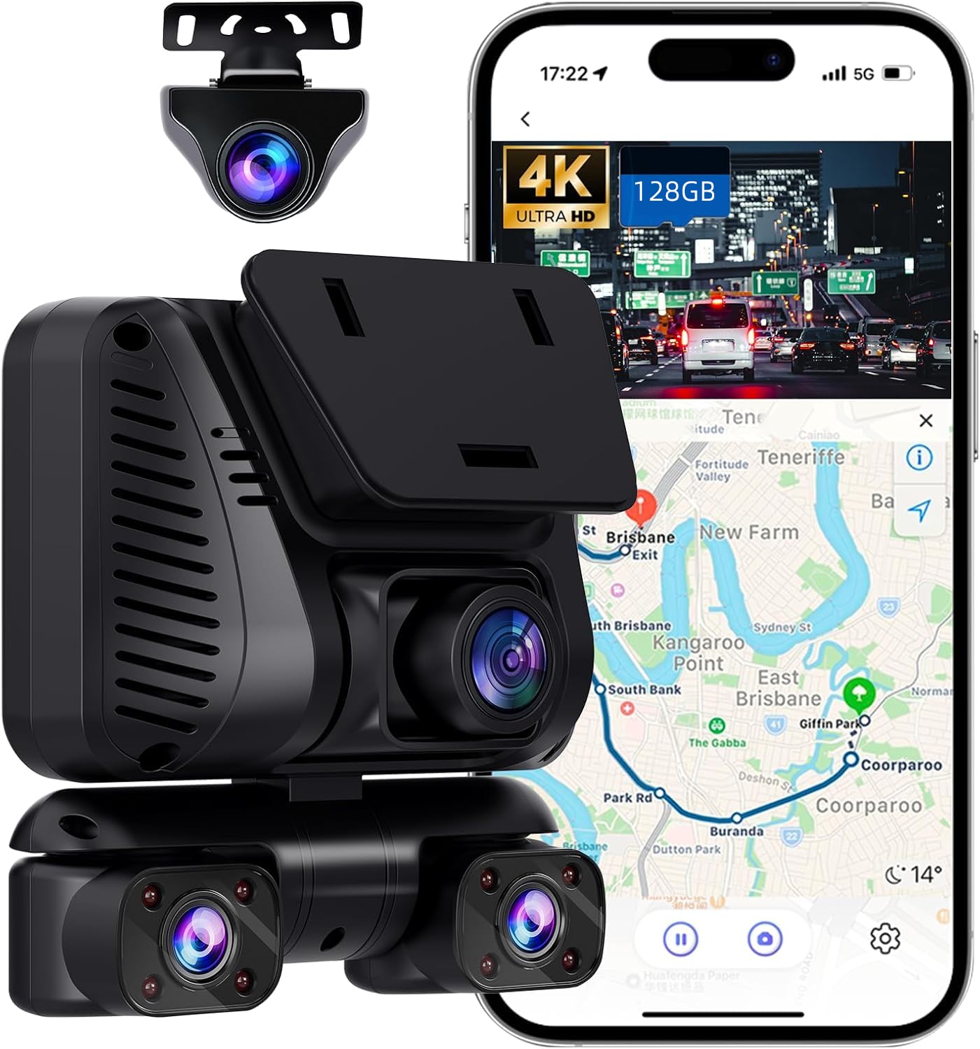 4K Dash Cam 360° View,4 Channel Front