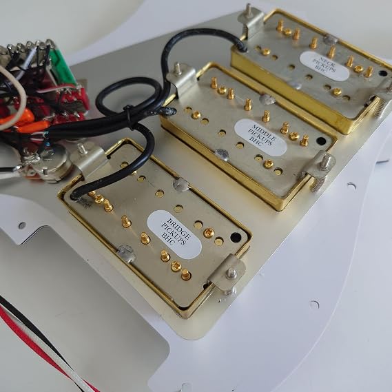 HHH Prewired Loaded Pickguard with Mute Switch Coil Split Humbucker Alnico 5 Pickups 11 Hole for American/Mexican Fender Strat Guitar (3 Ply White Pearl)