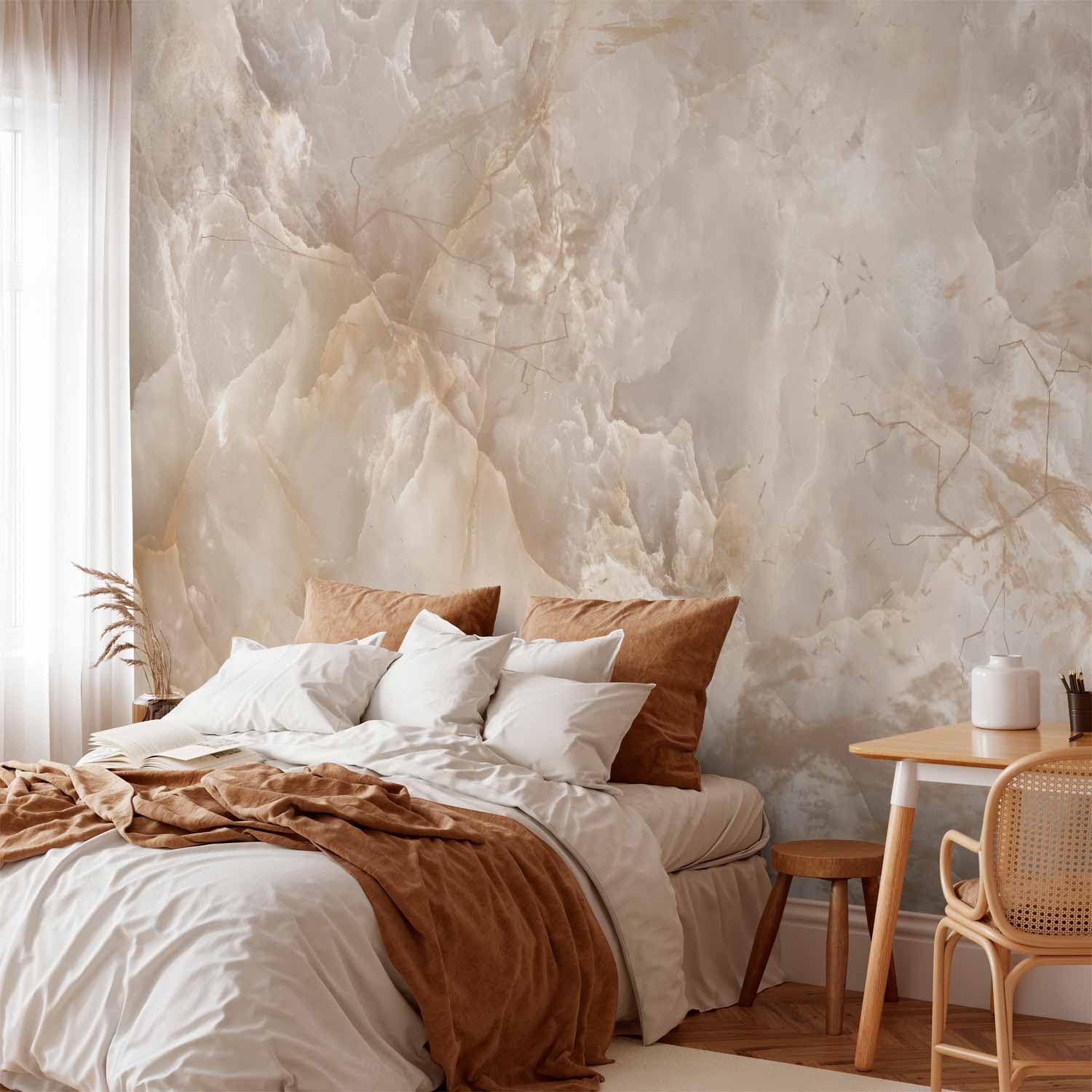 murando - Carta da Parati Adesiva Pietra 392x280 cm Fotomurali Adesivi Murali Rivestimento Parete Moderna per Pareti Adesiva Muro Decorativo Fotomurale Soggiorno Marmo Astratto Effetto 3D beige
