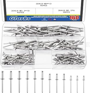 Glarks 160Pcs M3.2/M4/M4.8 Blind Rivets 304 Stainless Steel Pop Rivets Assortment Kit for Joining Metal Plate, Automotive, Instruments, Furniture