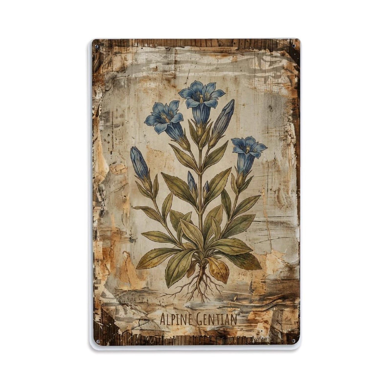 Fqnyr Style Alpine Gentian Flower Metal Tin Sign Plaque Wall Decor For Cafe, Club Bar, Office, Home Garden Metal Poster 8X12inch