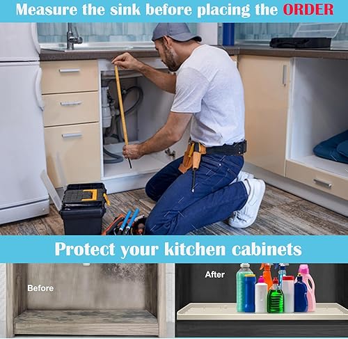 Miniatura 5 de Tapete para debajo del fregadero, 34 x 22 pulgadas, de silicona para debajo del fregadero, impermeable, forro grueso para debajo del fregadero con