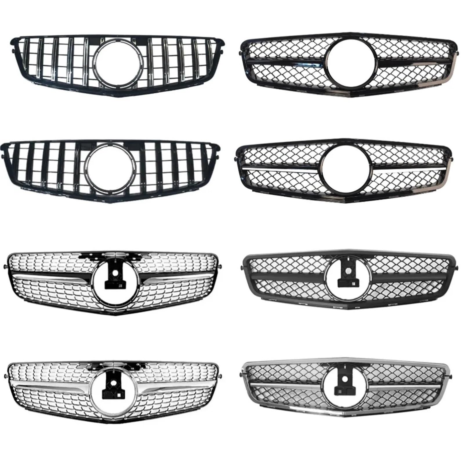Przedni zderzak Grill Grill Tuning pasuje do Mercedes Benz C Klasa W204 2007-2014 C180 C200 C250 C300 AMG GT Diamond Style osłona chłodnicy(Diamond Silvery)
