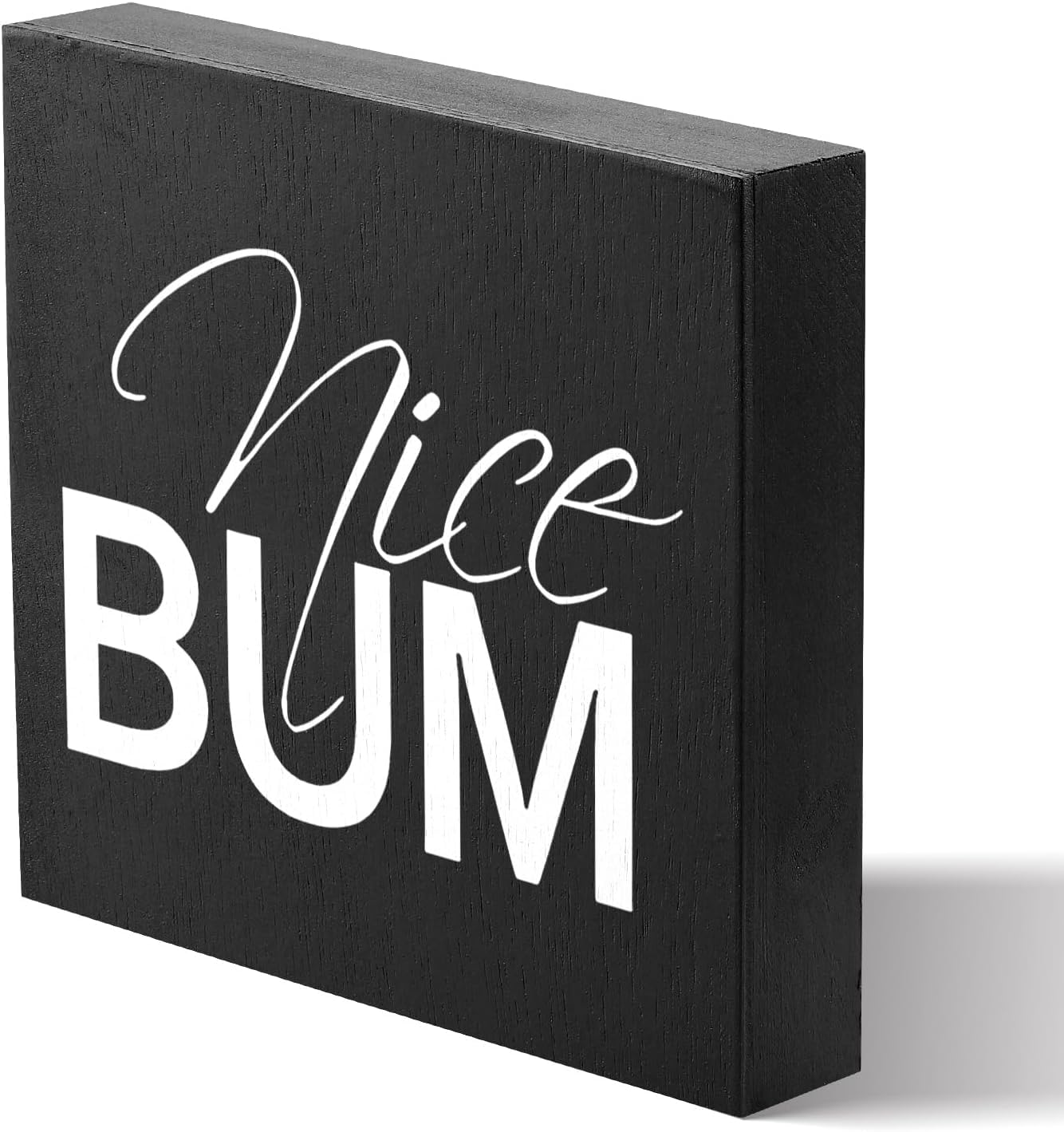 Wood Box Sign Desk Decor Nice Bum Modern Black White Bathroom Style, Funny Bathroom Quotes Wooden Plaque Block Sign, Funny Wood Box Decor, Farmhouse Toilet Tabletop Bookshelves Decor 5X5 Inch