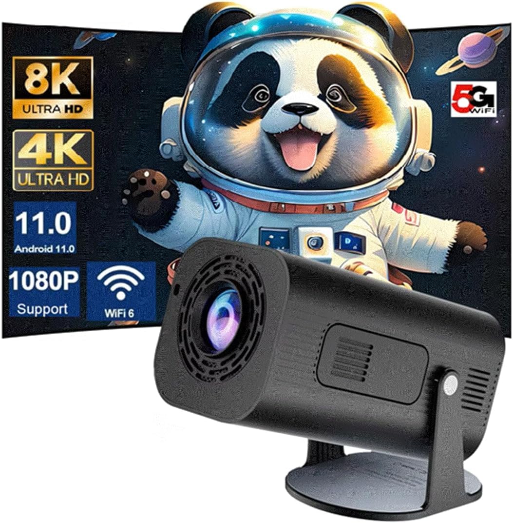 Mini projecteur Android 11 280 ANSI 4K 8K 1080P WiFi 6 BT5.0 Home Cinéma Projecteur Portable Android/iOS Vidéothèque (Black)