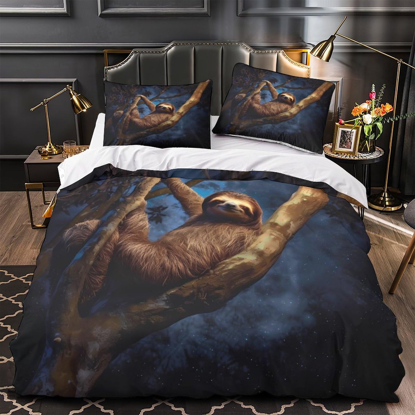 Housse de couette 3D paresseux pour chambre d'adulte ambiance nature sauvage