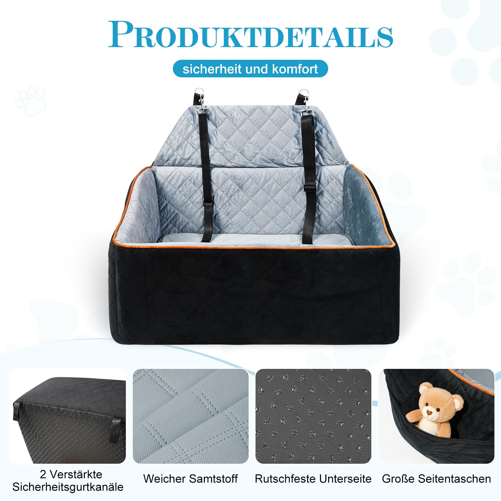 Asiento Perro Coche para Perros Medianos hasta 25 kg - Asiento Coche Perro Desmontable y Lavable con Base Antideslizante para Asiento Trasero