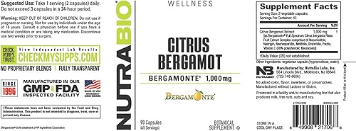 Miniatura 3 de NutraBio Suplemento de extracto de bergamota cítrica de bergamota y bergamonte, 1,000 mg - Puede ayudar a promover la salud y el bienestar
