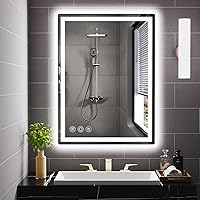 Memobarco 24x32 LED Bathroom Vanity Mirror with Dimmable Lights, Anti-Fog, 3 Color Temps, Shatterproof & Memory Function