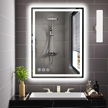 LED Bathroom Mirror 24"x 32" with Stepless Dimmable Wall Mirrors with Anti-Fog, Dimmable CRI>90, Vanity Mirror with 3 Color Modes, Shatter-Proof, Memory Bathroom Mirror with LED Lights