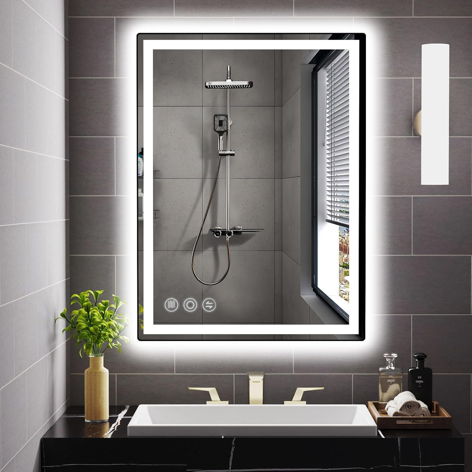 LED Bathroom Mirror 24x 32 with Stepless Dimmable Wall Mirrors with Anti-Fog Dimmable CRI 90 Vanity Mirror with