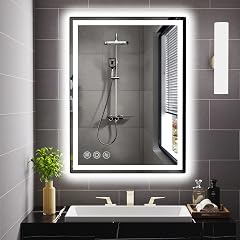 LED Bathroom Mirror 24x 32 with Stepless Dimmable Wall Mirrors with Anti-Fog Dimmable CRI 90 Vanity Mirror with