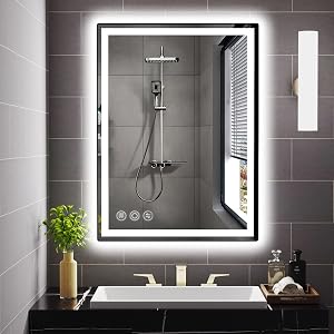 LED Bathroom Mirror 24x 32 with Stepless Dimmable Wall Mirrors with Anti-Fog Dimmable CRI 90 Vanity Mirror with