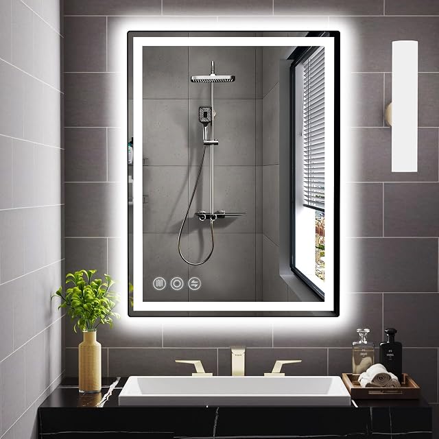 LED Bathroom Mirror 24x 32 with Stepless Dimmable Wall Mirrors with Anti-Fog Dimmable CRI 90 Vanity Mirror with