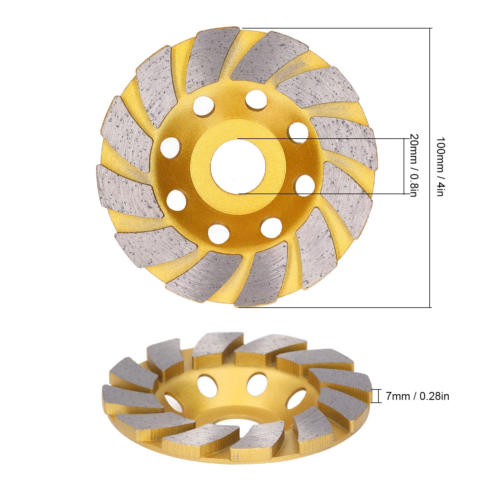 TOOLSGO 4in Concrete Grinding Wheel 12 Segment Heavy Duty Turbo Row Diamond Cup Polishing Disc for Granite Stone Marble Masonry