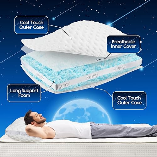 Miniatura 7 de Almohada refrescante de lujo para dormir de lado para dolor de cuello y hombros, almohadas de cama de firmeza media, tamaño Queen, juego de 2 fundas