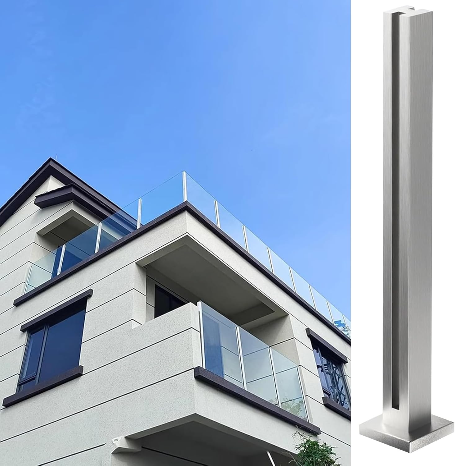 Stainless Steel Glass Railing Post - 115CM Silver Indoor & Outdoor Deck Fence System, Durable Floor Stand Stair Post for Modern Safety & Style