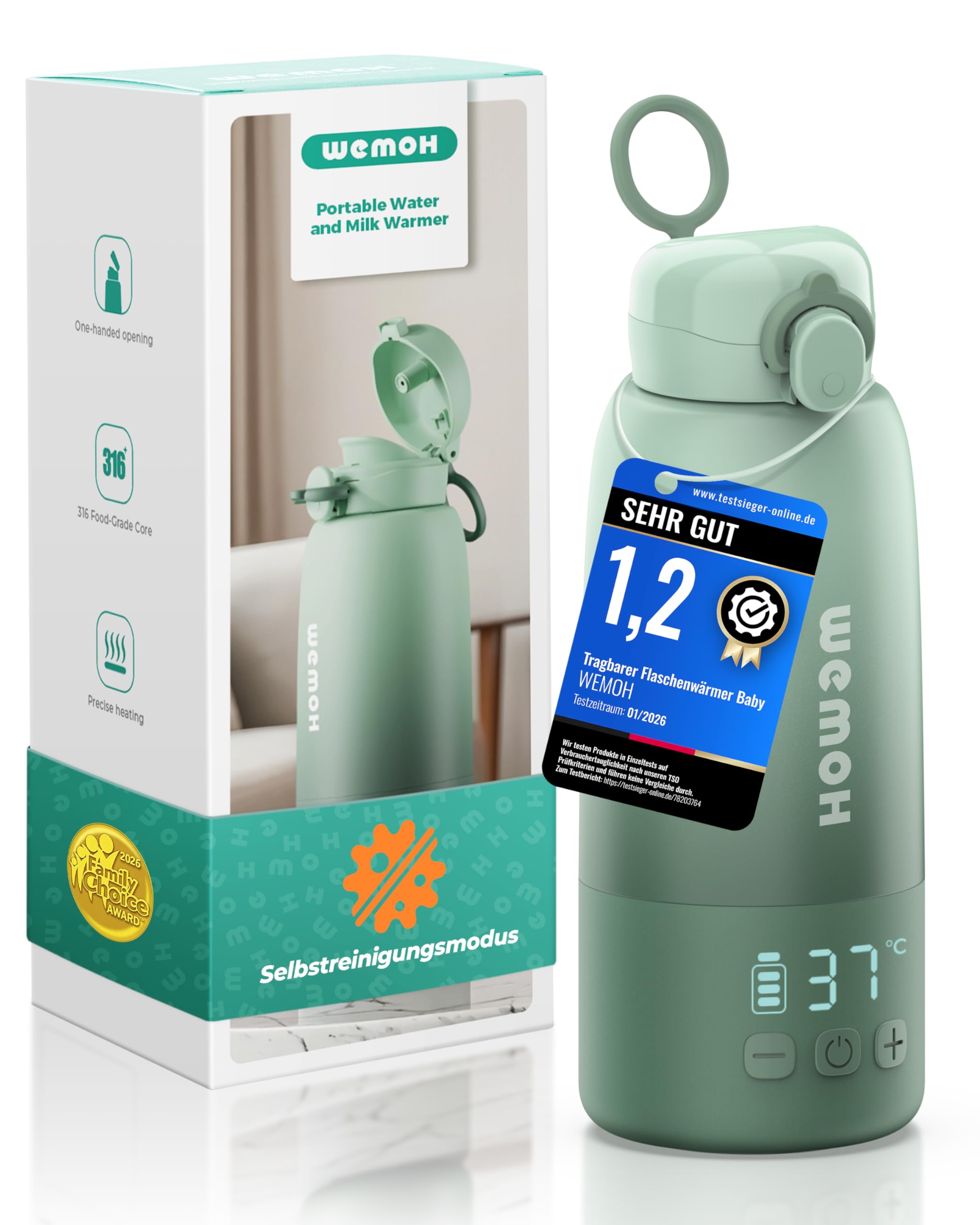 Tragbarer Flaschenwärmer Baby für unterwegs mit Selbstreinigungsfunktion, Präzise Temperaturkontrolle & 450ml Große Kapazität, 100W Schnellaufwärmung für Muttermilch & Wasser Milchwärmer to go