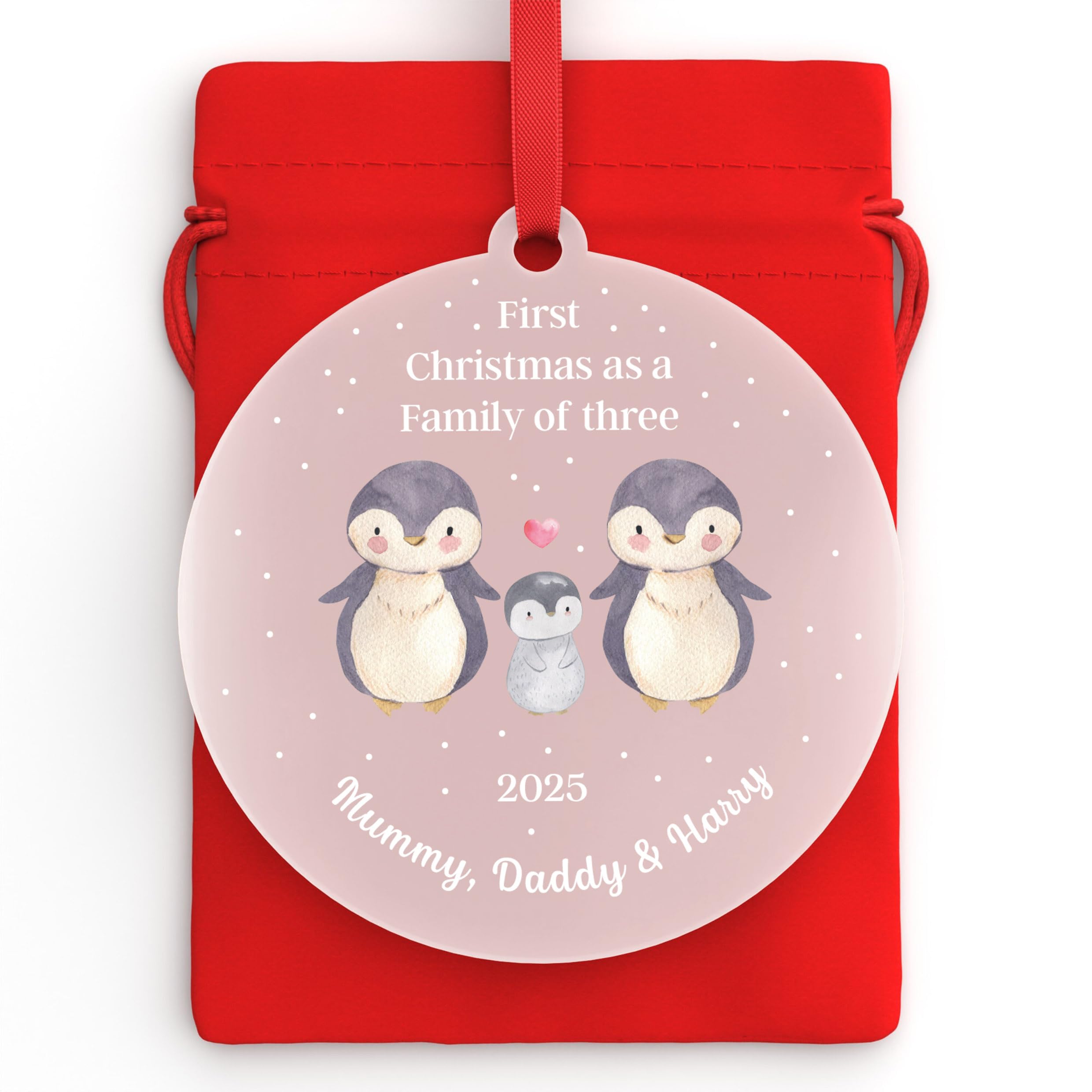 Beecreative Family Of 3 First Christmas Bauble, Personalised New Parents