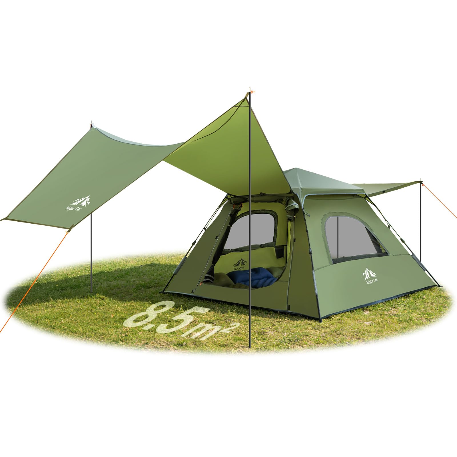 Night Cat 3-Person Camping Tent: Waterproof Instant Cabin Tent with Canopy Tarp for Family, 2-in-1 Canopy Tent with Porch Easy Setup : Sports & Outdoors