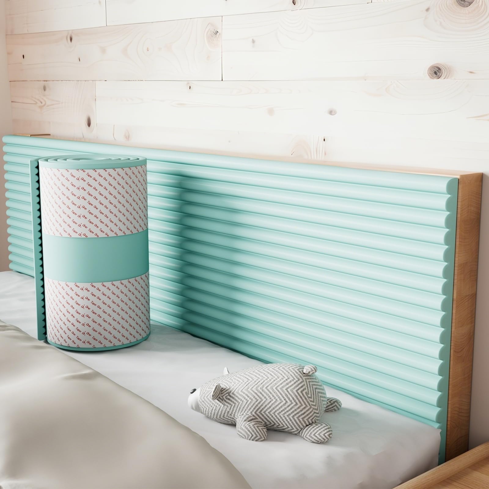 WMYYLX Anti Collision Wall Padding, 2M Padded Wall Panels, 3D Upholstered Wall Panels Self Adhesive, 1.2 CM Thick Wall Cushion Padded for Bedroom, Living Room (Green, 15X200 CM) — image 1