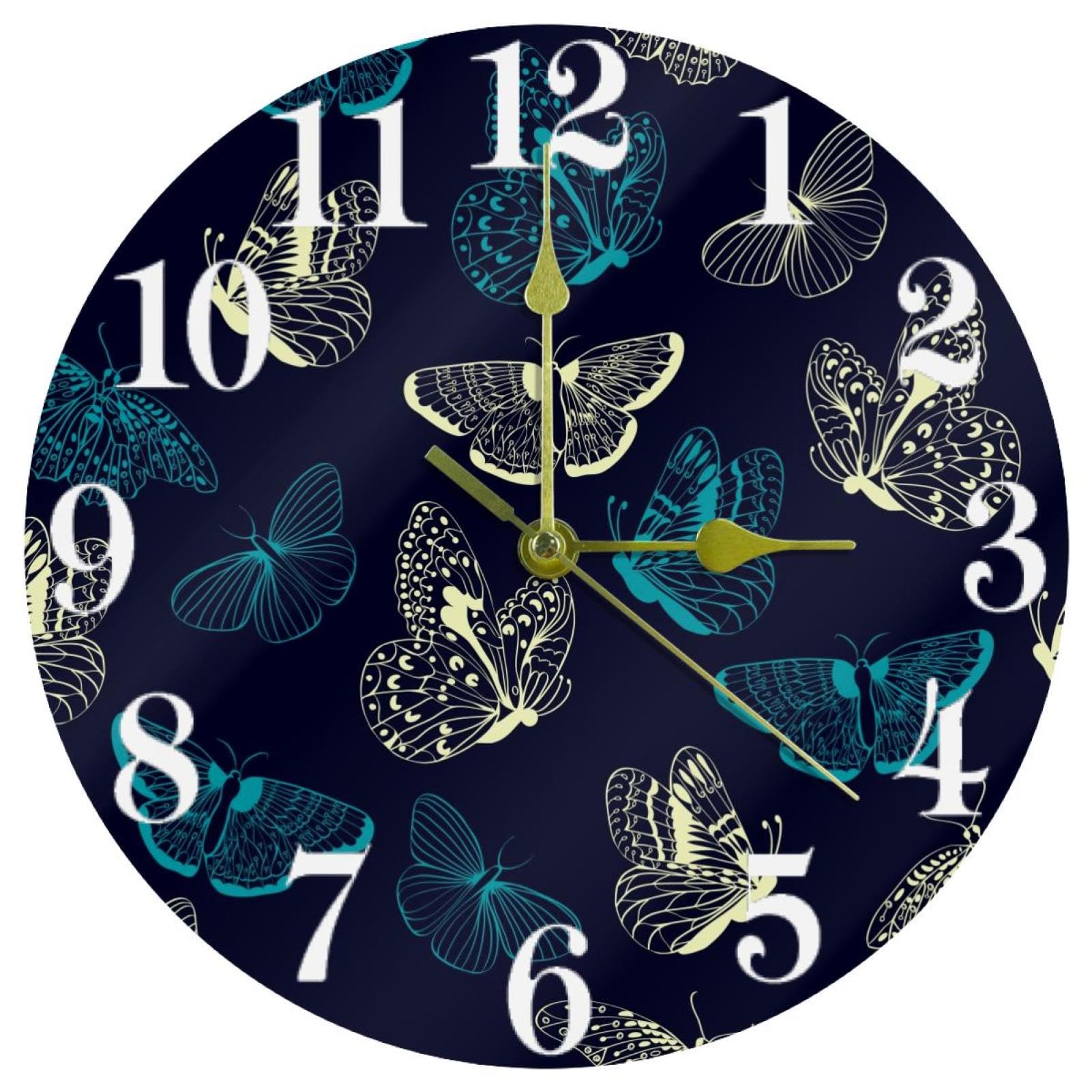 Horloge murale sans tic-tac mécanique pour chambre et salon avec papillons élégants