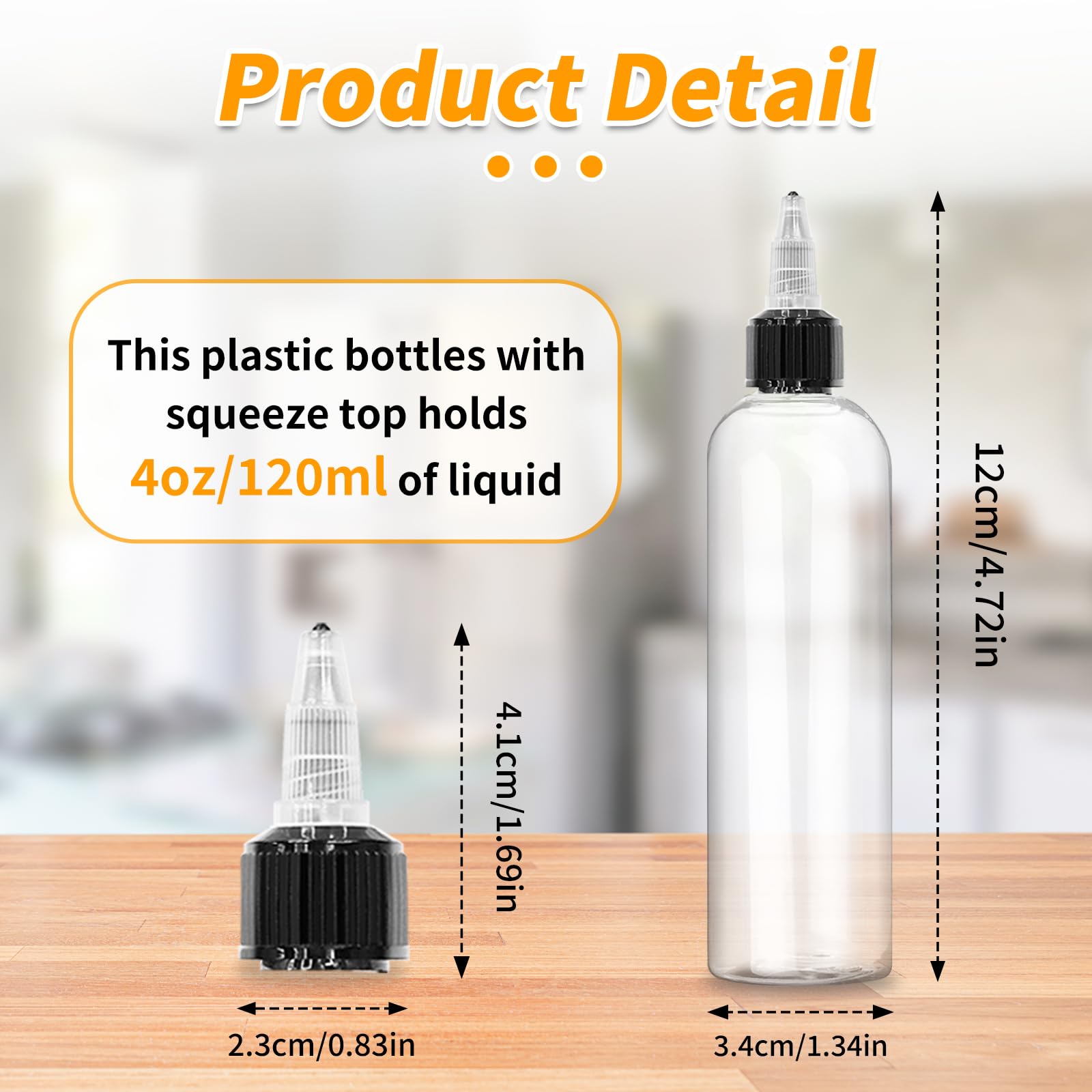 Boston - 100 bottiglie vuote da spremere in plastica da 113,4 g, con tappo a vite da 20/410 mm, per oli essenziali, applicatori per capelli, liquidi, dispenser di condimenti