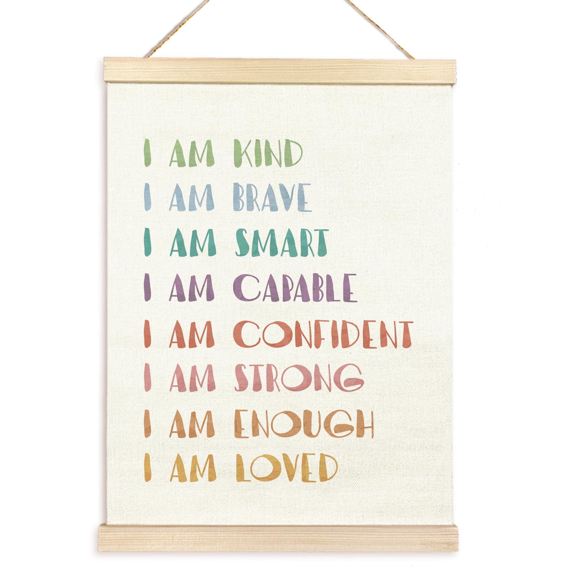 TAEDIN Boho Affirmation Wall Decor Poster Hanger Frame, I Am Kind I Am Brave Inspirational Wooden Canvas Artwork Print, Positive Motivational Wall Decor for Toddler Girls Room Bedroom Decor 12X16