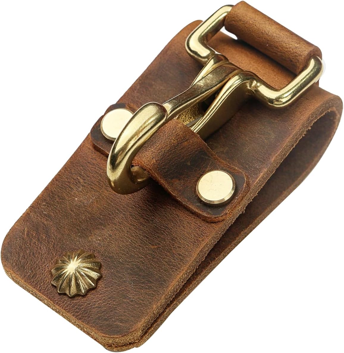 D&M Leather Studio Heavy Duty Full Grain Leather Belt Key Clip, Retro Distressed Brown Leather Key Holder for Men