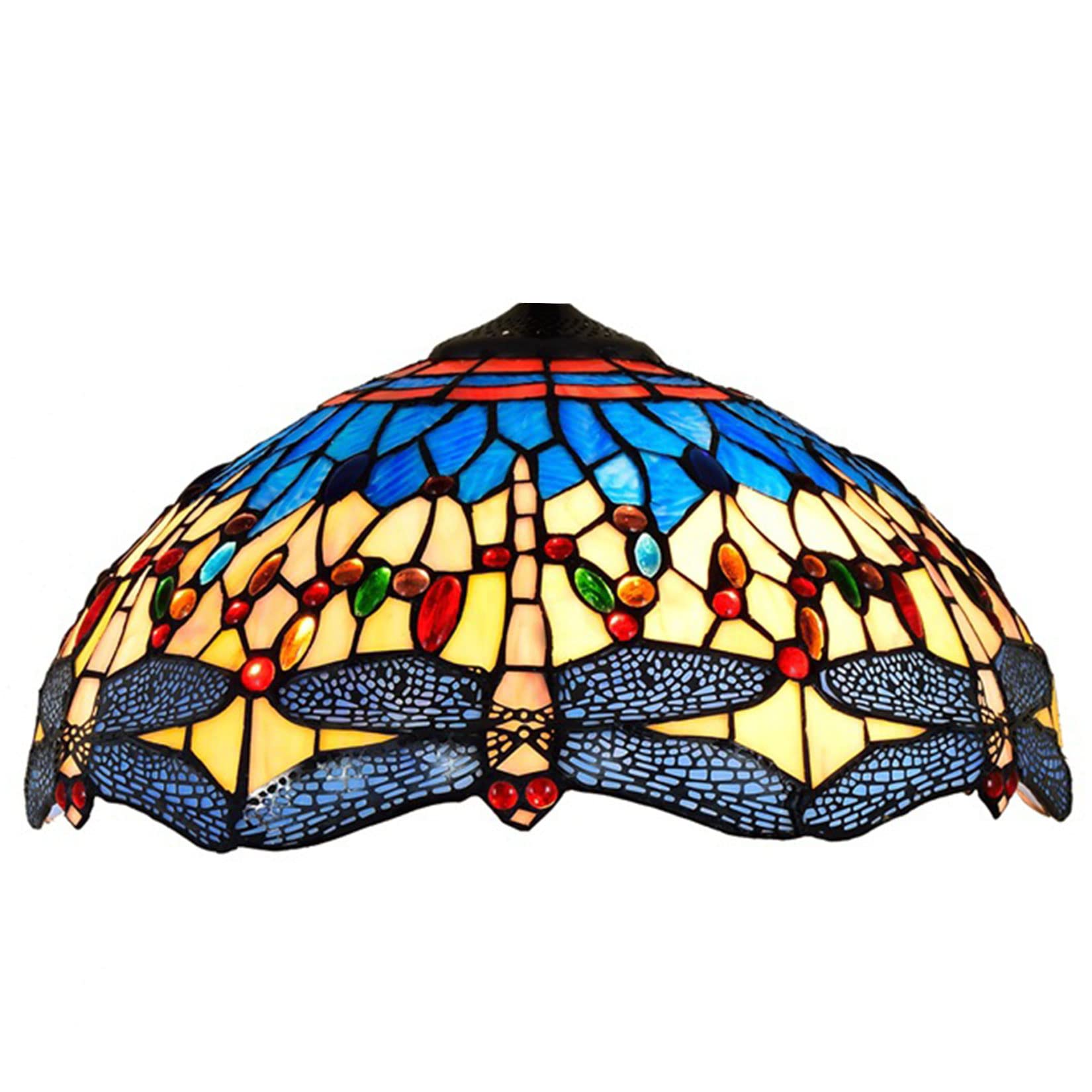 Zamiennik klosza lampy Tiffany, 40 x 23 cm, witraż, tylko z nasadką, pasuje do lampy stołowej, lampy podłogowej, lampy wiszącej, lampy sufitowej, lampy domowej, kwiatu wiśni, ważki 3
