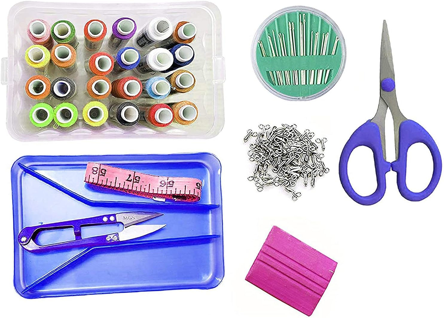 SD Double Layer Small & Portable Travel Sewing Kits Box with Color Needle Threads Scissor pin
